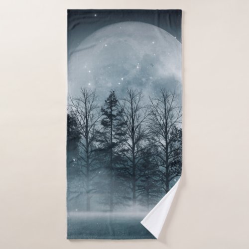 Dark forest Gloomy dark scene with trees big moo Bath Towel