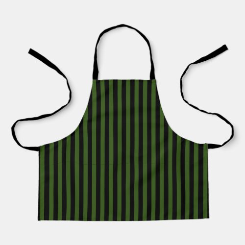 Dark Forest Green and Black Vertical Stripes Apron