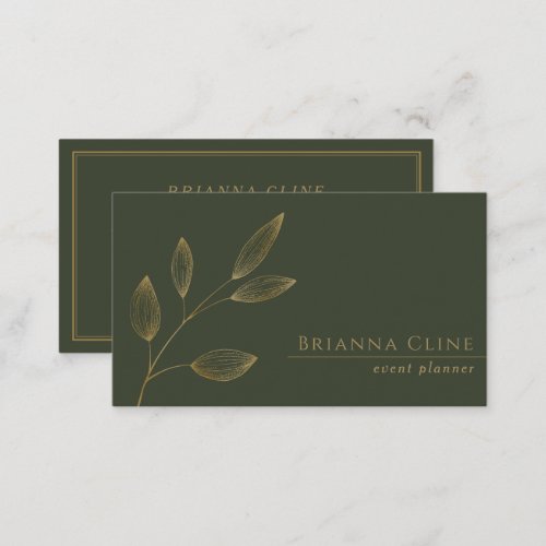 Dark Forest Green and Faux Gold  Modern Elegant Business Card