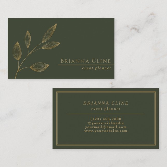 Dark Forest Green and Faux Gold | Modern Elegant Business Card (Front/Back)