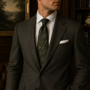 Dark Forest Green Botanical Fern Neck Tie