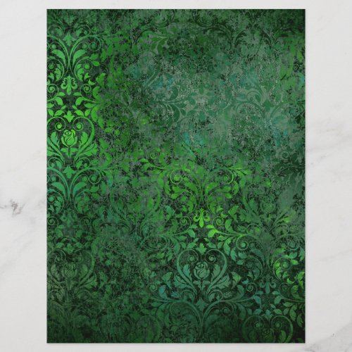 Dark Forest Green Damask Floral Scrapbook Paper