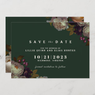 Dark Forest Green Elegant Floral Jewel Tone Save The Date