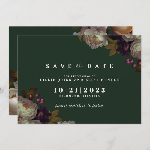 Dark Forest Green  Elegant Floral Jewel Tone Save The Date