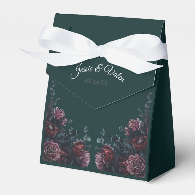 Dark Forest Green Elegant Wedding Favor Boxes (Front Side)