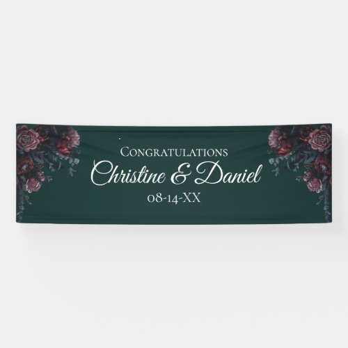 Dark Forest Green Elegant Wedding Maroon Mauve Banner