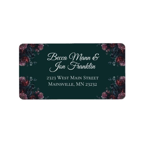 Dark Forest Green Elegant Wedding Maroon Mauve Label