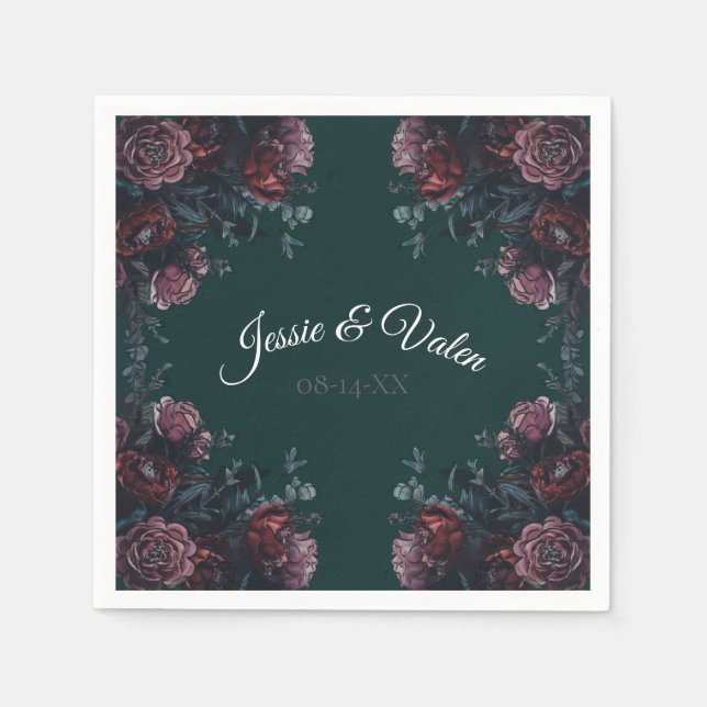 Dark Forest Green Elegant Wedding Maroon Mauve Napkins (Front)
