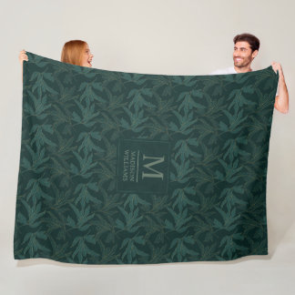 Dark Forest Green Floral Seamless Leaf Pattern Fleece Blanket