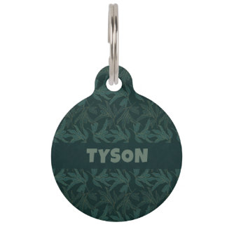 Dark Forest Green Floral Seamless Leaf Pattern Pet ID Tag