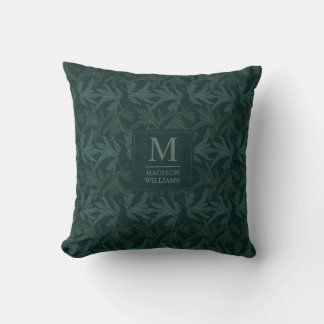 Dark Forest Green Floral Seamless Leaf Pattern Throw Pillow