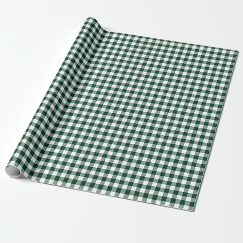 Dark Forest Green Gingham Check Pattern Wrapping Paper
