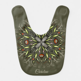 Dark Forest Green Goblincore Mushroom Eyes Name Baby Bib