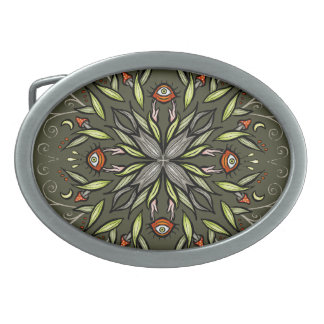 Dark Forest Green Goblincore Mushroom Eyes Trippy Belt Buckle