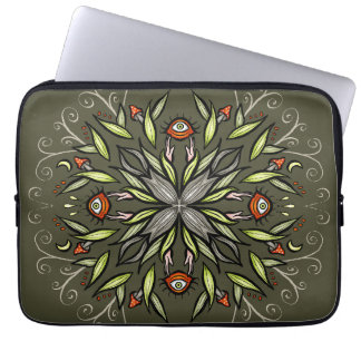 Dark Forest Green Goblincore Mushroom Eyes Trippy Laptop Sleeve