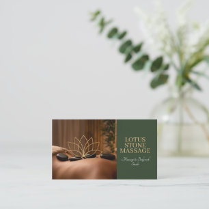 Dark Forest Green Hot Stone Massage Lotus Business Card