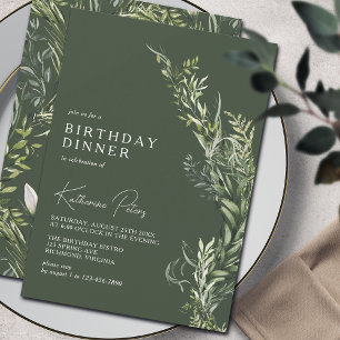 Dark Forest Green Moss   Botanical Birthday Dinner Invitation