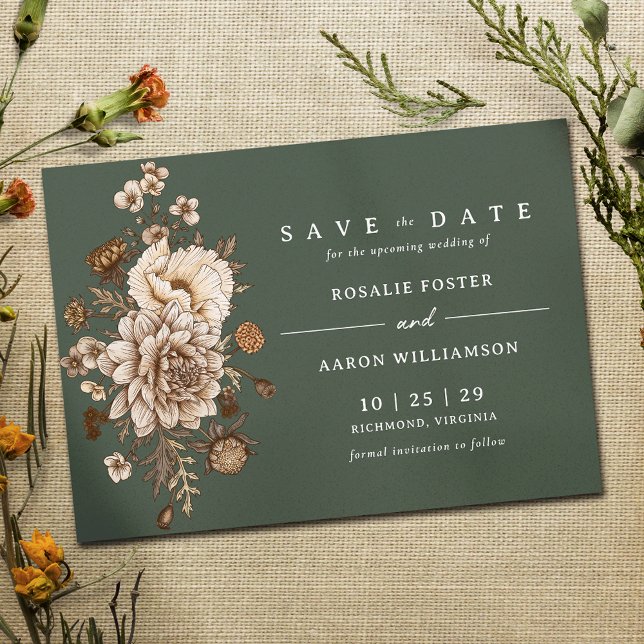 Dark Forest Green Moss | Elegant Floral Garden Save The Date (Creator Uploaded)