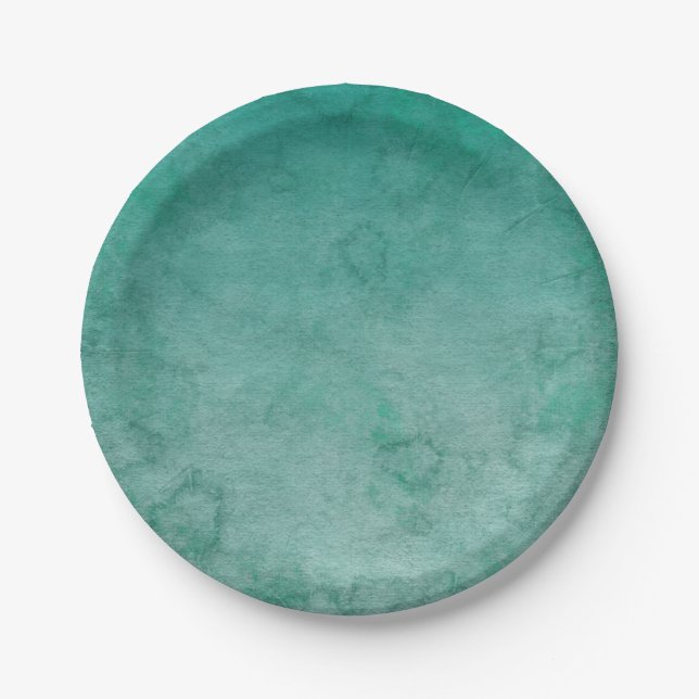 Dark Forest Green Watercolor Textured Paper Plates (Front)