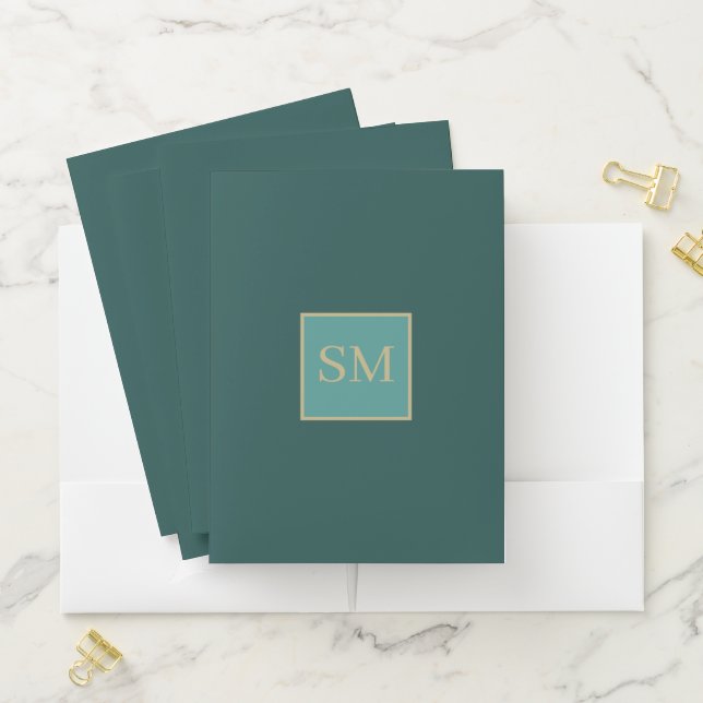Dark forest green with monogram pocket folder (In Situ)