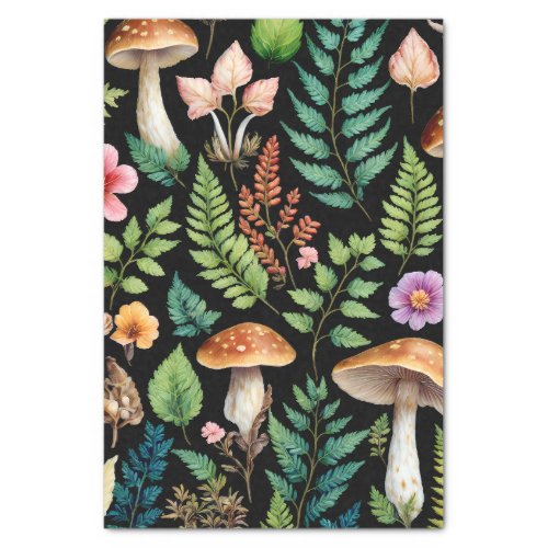 Dark Forest Mushroom Woodland Pattern Tissue Paper
