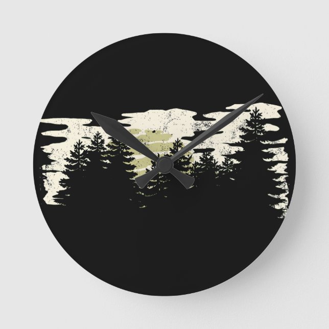 Dark Forest Nature Winter Vintage Round Clock (Front)
