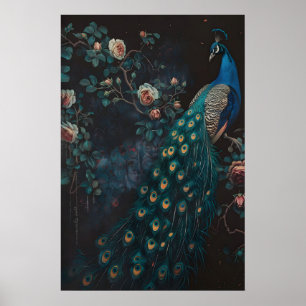 Dark Forest Peacock Wall Art Painting, Dark