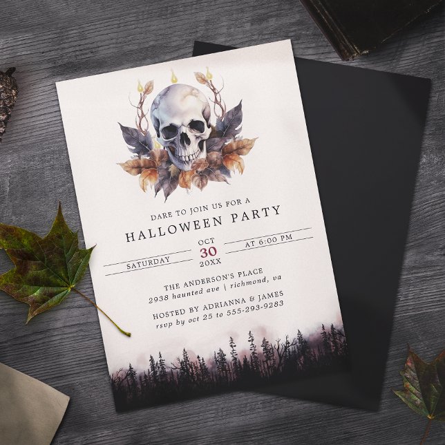 Dark Forest Skull Outdoor Backyard Halloween Party Invitation (Creator Uploaded)