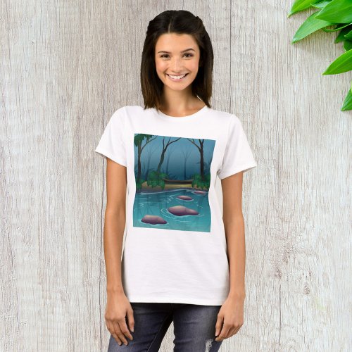 Dark Forest Trees And Stream T_Shirt