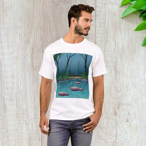 Dark Forest Trees And Stream T_Shirt