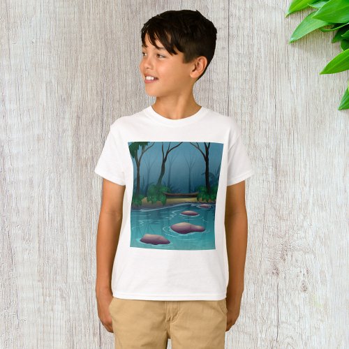 Dark Forest Trees And Stream T_Shirt