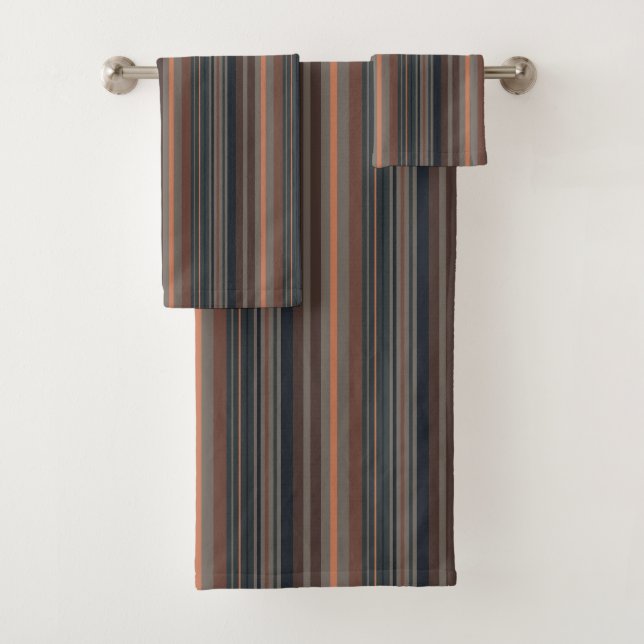 Dark Forest Woodlands Stripes Design  Bath Towel Set (Insitu)