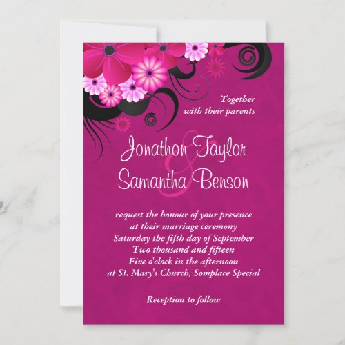 Dark Fuchsia Floral 5 x 7 Wedding Invites