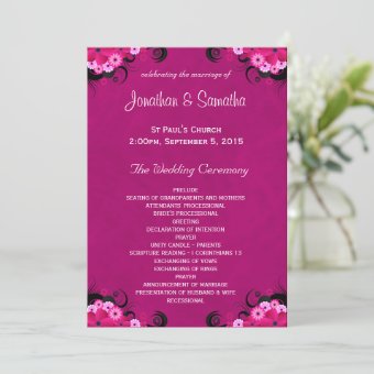 Dark Fuchsia Floral Flat Wedding Program Template | Zazzle