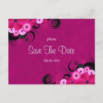 Dark Fuchsia Floral Save The Date Announcements by sunnymars at Zazzle