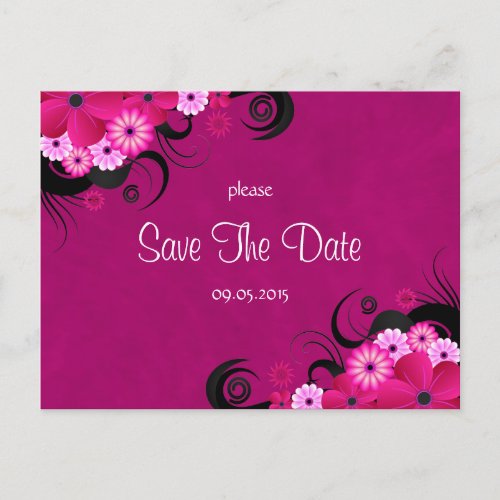 Dark Fuchsia Floral Save The Date Announcements