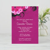 Dark Fuchsia Floral Wedding Bridal Shower Invites (Standing Front)
