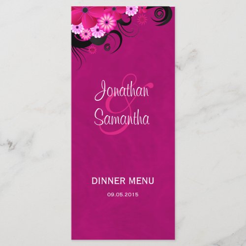 Dark Fuchsia Floral Wedding Dinner Menu Cards