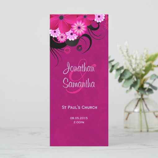 Dark Fuchsia Floral Wedding Program Template Card | Zazzle