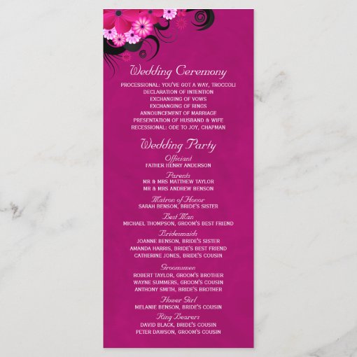 Dark Fuchsia Floral Wedding Program Template Card | Zazzle