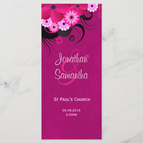 Dark Fuchsia Floral Wedding Program Template Card