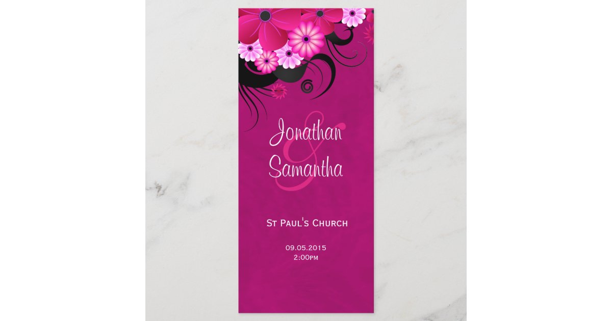 Dark Fuchsia Floral Wedding Program Template Card | Zazzle