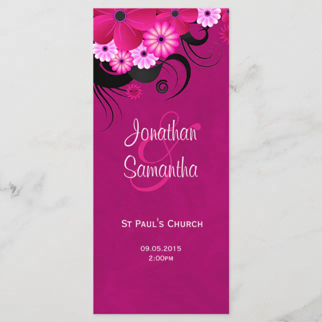 Dark Fuchsia Floral Wedding Program Template Card | Zazzle