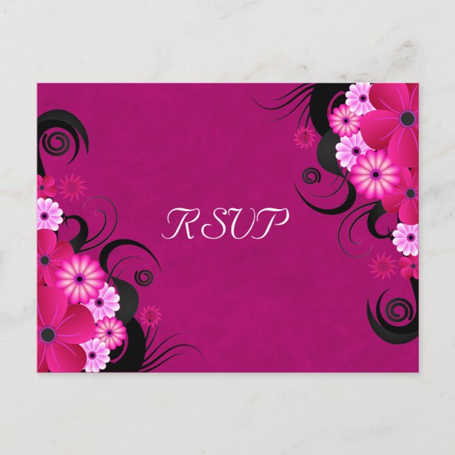 Dark Fuchsia Floral Wedding RSVP Reply Cards (Front)