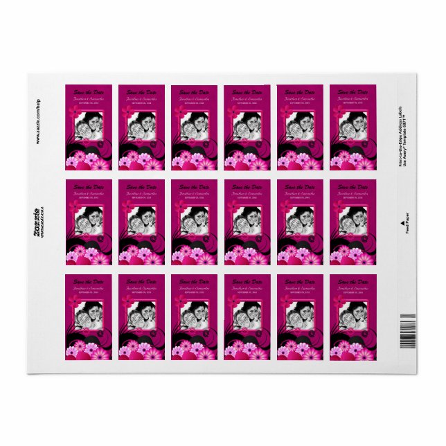 Dark Fuchsia Photo Save The Date Favor Labels (Full Sheet)