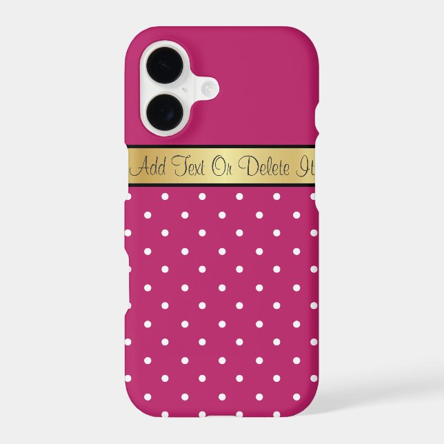Dark Fuchsia White Polka Dots Golden Text Banner Case-Mate iPhone Case (Back)