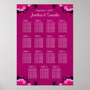 Dark Fuschia Floral Wedding 15 Table Seating Chart