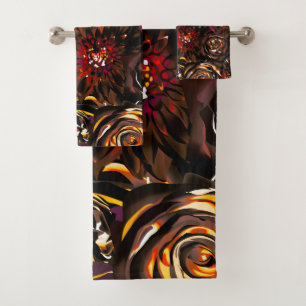 Dark Garden Autumn Glow Flowers Fall  Bath Towel Set