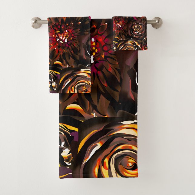Dark Garden Autumn Glow Flowers Fall  Bath Towel Set (Insitu)