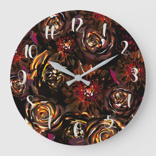 Dark Garden Autumn Glow Flowers Fall  Large Clock